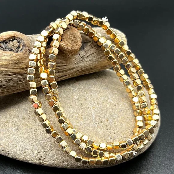 Gold Bead Stretch Bracelets Set of Three - Picture 3 of 4